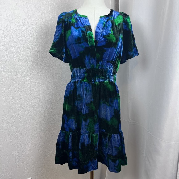 Anthropologie Dresses & Skirts - Anthropologie Mini Dress Womens Small Blue Floral Somerset Velvet Tiered Boho